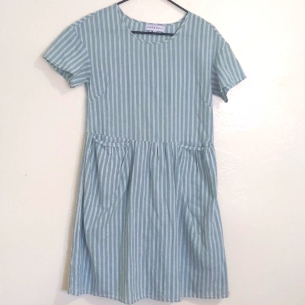 Piper & Scoot blue striped knee length dress